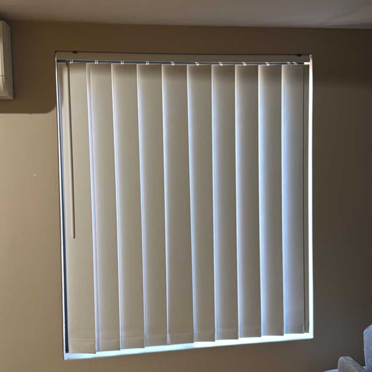 Fabric vertical blinds Perth bedroom